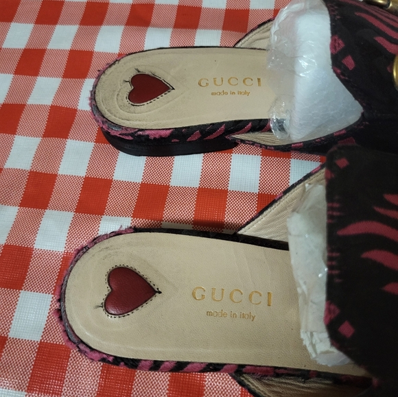 Gucci Black/Pink Printed Fabric Princetown Flat Mules Size 36 - Picture 6 of 11
